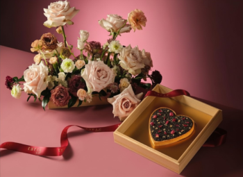 caviar tart and floral arrangement gift set