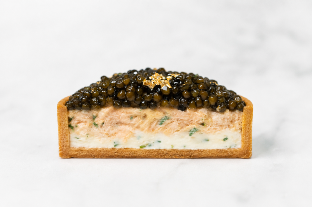 salmon rillette caviar tart